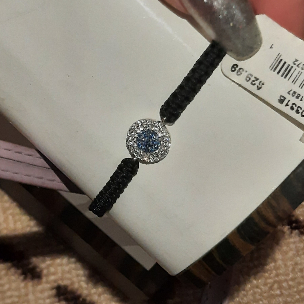 GENUINE SOLID STERLING SILVER CZ EVIL EYE ADJUSTABLE BRAIDED BOLO BRACELET NWT